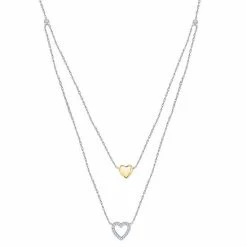 Wholesale 🔔 Unbranded Two Tone 10k Gold 1/6 Carat T.W. Diamond Double Strand Heart Necklace 🛒