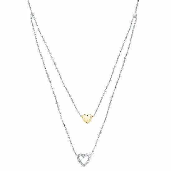Wholesale 🔔 Unbranded Two Tone 10k Gold 1/6 Carat T.W. Diamond Double Strand Heart Necklace 🛒