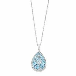 Brand new ⌛ Unbranded Sterling Silver Blue Topaz Teardrop Cluster Pendant Necklace 🔥