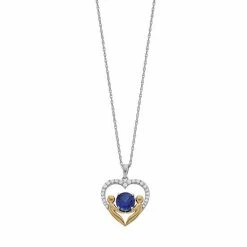 Budget 🥰 Unbranded Two Tone Sterling Silver Lab-Created Ceylon Sapphire & Lab-Created White Sapphire Heart Pendant Necklace 💯