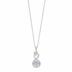 Budget 😍 Unbranded Sterling Silver Lab-Created Blue Opal & Lab-Created White Sapphire Infinity Heart Pendant Necklace ⌛