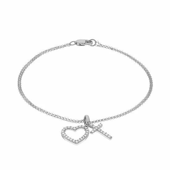 Cheapest 🔥 Unbranded Sterling Silver Cubic Zirconia Heart & Cross Charm Bracelet 👍