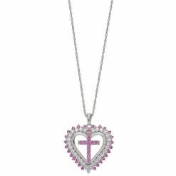 Best reviews of 😍 Unbranded Sterling Silver Lab-Created Pink Sapphire & Lab-Created White Sapphire Heart Cross Pendant 🌟