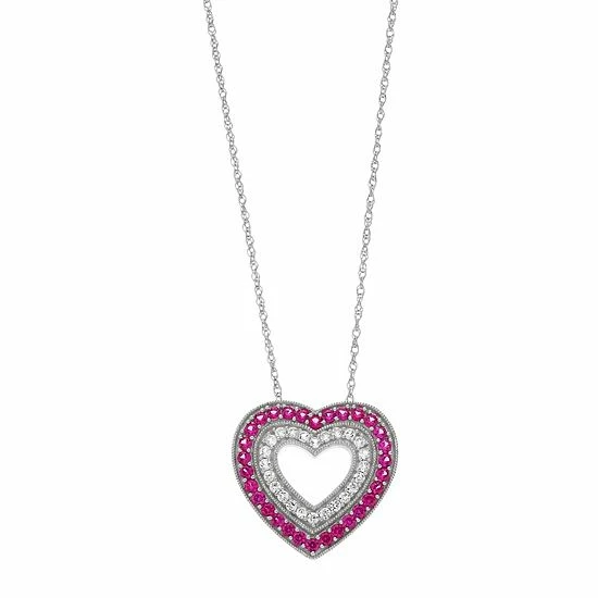 Wholesale ✔️ Unbranded Sterling Silver Lab-Created Ruby & Lab-Created Sapphire Heart Pendant Necklace ✔️