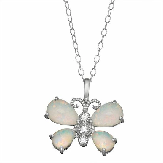 Deals โญ Unbranded Sterling Silver Lab-Created Opal & Cubic Zirconia Butterfly Pendant ๐งจ