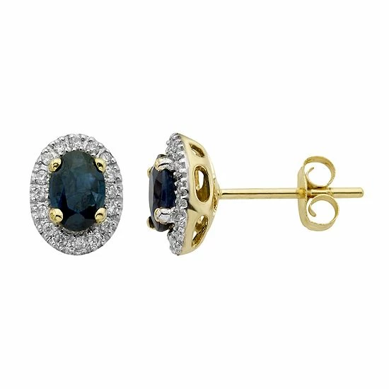 Best deal 😍 Unbranded 14k Rose Gold 1/6 Carat T.W. IGL Certified Diamond & Sapphire Oval Stud Earrings 👍