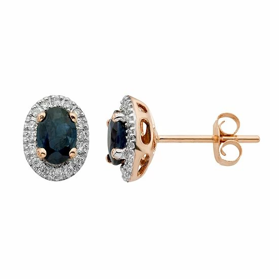 Best deal 😍 Unbranded 14k Rose Gold 1/6 Carat T.W. IGL Certified Diamond & Sapphire Oval Stud Earrings 👍 - Image 2