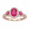 Discount 👏 Unbranded 10k Rose Gold Ruby & 1/2 Carat T.W. Diamond 3-Stone Ring 🤩