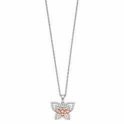 Brand new 🌟 Unbranded Lab-Created White Sapphire Two Tone Butterfly Pendant Necklace 🎁
