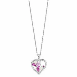 Cheap ⌛ Unbranded Sterling Silver Lab-Created Sapphire & Lab-Created Opal Heart Pendant Necklace 🌟