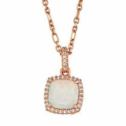 Buy ⭐ Unbranded 14k Rose Gold Over Silver Lab-Created White Opal Cushion Pendant Necklace ✔️