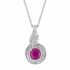 Best Pirce ✨ Unbranded 10k White Gold Ruby & Diamond Accent Twist Halo Pendant Necklace ⌛