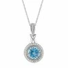 Discount 🤩 Unbranded 10k White Gold Swiss Blue Topaz & 1/6 Carat T.W. Diamond Halo Pendant Necklace 🎁