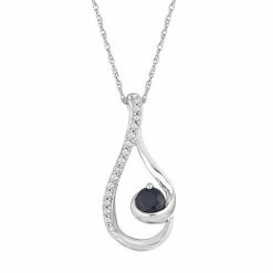 Outlet 🎉 Unbranded 10k White Gold Sapphire & 1/10 Carat T.W. Diamond Drop Pendant Necklace 🔥