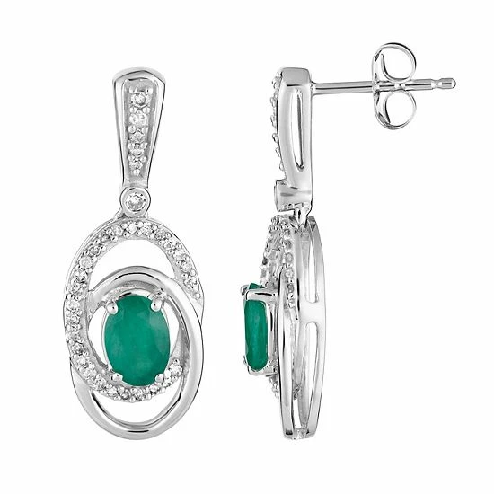 Hot Sale 💯 Unbranded 10k White Gold Emerald & 1/5 Carat T.W. Diamond Interlocking Hoop Drop Earrings ✨