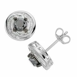 Best Pirce ✔️ Unbranded Sterling Silver 1 1/2 Carat T.W. Black & White Diamond Halo Swirl Stud Earrings 💯