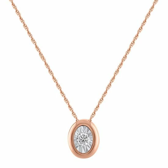 Top 10 🧨 Unbranded 10k Rose Gold 1/10 Carat T.W. Diamond Oval Pendant Necklace 🤩