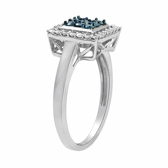 Outlet ๐ Unbranded 10k White Gold 1/2 Carat T.W. Blue & White Diamond Square Halo Ring ๐ฅ - Image 2