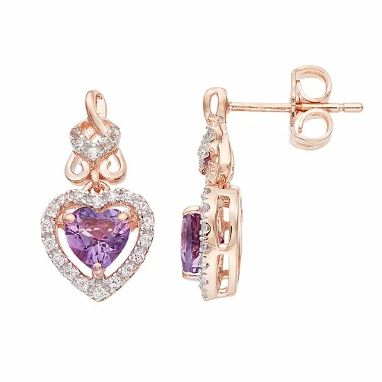 Cheap ๐ฅ Unbranded 14k Gold Rose Over Silver Amethyst & Lab-Created White Sapphire Heart Drop Earrings โญ