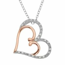 Outlet 😀 Unbranded 1/10 Carat T.W. Diamond Two Tone 14k Gold Double Heart Pendant Necklace 🎁