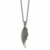 New 🔔 Unbranded Men's Antiqued Stainless Steel Marcasite Wing Pendant Necklace 🌟