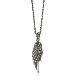 New 🔔 Unbranded Men's Antiqued Stainless Steel Marcasite Wing Pendant Necklace 🌟