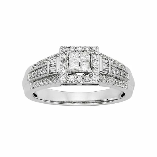 Discount ๐ Unbranded Diamond Square Halo Engagement Ring In 10k White Gold (1/2 Carat T.W.) ๐