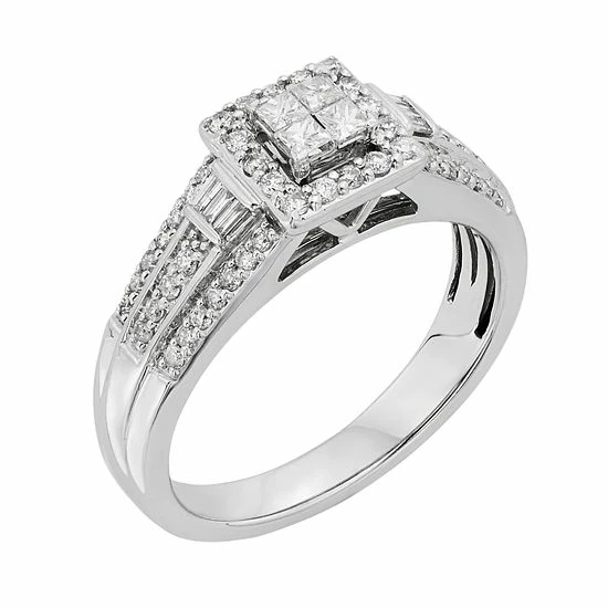 Discount ๐ Unbranded Diamond Square Halo Engagement Ring In 10k White Gold (1/2 Carat T.W.) ๐ - Image 2