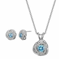 Discount 😍 Unbranded Sterling Silver Swiss Blue & White Topaz Love Knot Pendant & Earring Set 👏