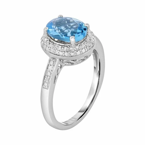 Best deal โ๏ธ Unbranded Sterling Silver Blue Topaz And Diamond Accent Oval Halo Ring ๐ - Image 2