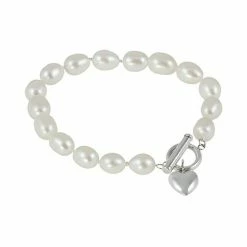 Best Pirce ✔️ Unbranded Sterling Silver Freshwater Cultured Pearl Heart Charm Bracelet 🔥