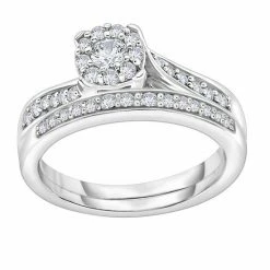 Best Sale ❤️ Unbranded 14k White Gold 3/8 Carat T.W. Diamond Cluster Bypass Engagement Ring Set ⌛