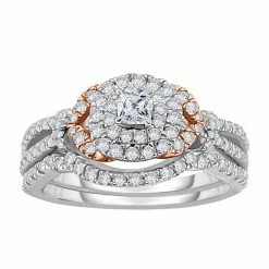 Promo 😉 Unbranded 14k White Gold 1 Carat T.W. Diamond Tiered Halo Engagement Ring Set 🤩