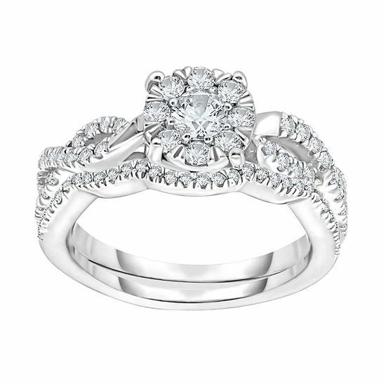 Hot Sale ๐ Unbranded 14k White Gold 5/8 Carat T.W. Diamond Round Cluster Engagement Ring Set ๐