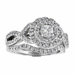 Best deal 🔔 Unbranded 14k White Gold 1 Carat T.W. Diamond Double Halo Engagement Ring Set 🧨