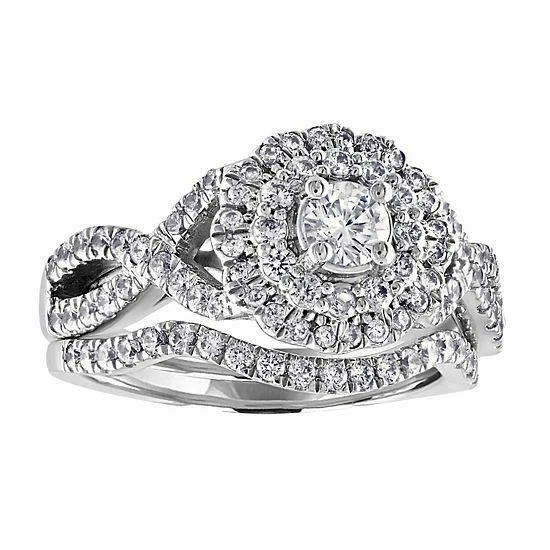 Best deal ๐ Unbranded 14k White Gold 1 Carat T.W. Diamond Double Halo Engagement Ring Set ๐งจ
