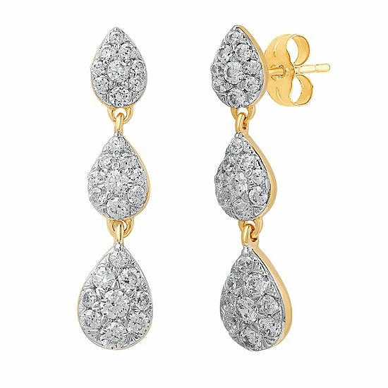 Discount ✔️ Unbranded 10k Gold 1/2 Carat T.W. Diamond Triple Teardrop Dangle Earrings 🔥