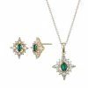 Top 10 ❤️ Unbranded 18k Gold Over Silver Lab-Created Emerald & Lab-Created White Sapphire Cluster Pendant & Earring Set 😀