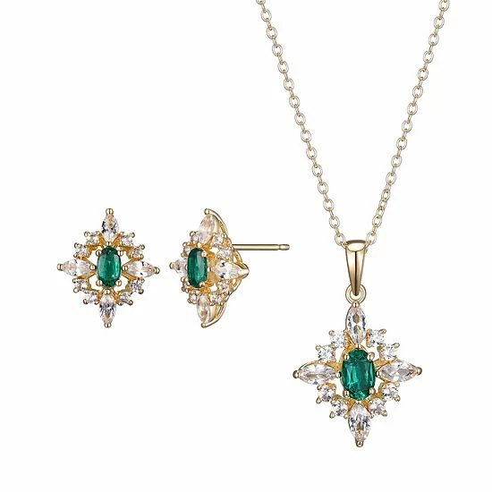 Top 10 โค๏ธ Unbranded 18k Gold Over Silver Lab-Created Emerald & Lab-Created White Sapphire Cluster Pendant & Earring Set ๐