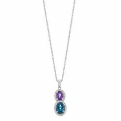 Buy 👏 Unbranded Sterling Silver London Blue Topaz, Amethyst & Lab-Created White Sapphire Pendant Necklace 🌟