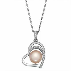 Best deal ✔️ Unbranded Pink Freshwater Cultured Pearl & Cubic Zirconia Heart Pendant Necklace ❤️