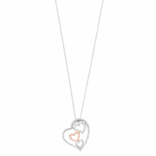 Cheap 👏 Unbranded Sterling Silver & 10k Rose Gold 1/6 Carat T.W. Diamond Pendant Necklace 🤩