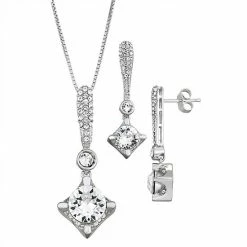 Brand new 💯 Unbranded Sterling Silver Cubic Zirconia Offset Square Dangle Pendant & Earring Set 🎉