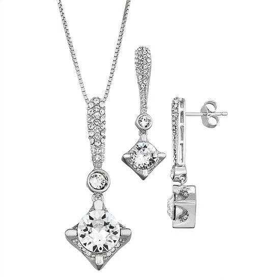 Brand new ๐ฏ Unbranded Sterling Silver Cubic Zirconia Offset Square Dangle Pendant & Earring Set ๐