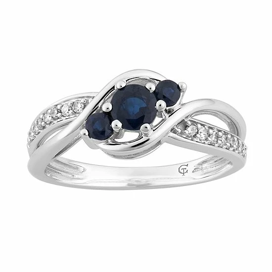 Coupon 👏 Unbranded 10k White Gold Sapphire & 1/10 Carat T.W. Diamond 3-Stone Ring 😍