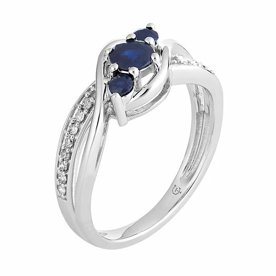 Coupon 👏 Unbranded 10k White Gold Sapphire & 1/10 Carat T.W. Diamond 3-Stone Ring 😍 - Image 3