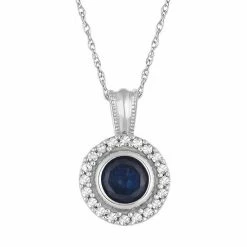Best Pirce 🌟 Unbranded 10k White Gold Sapphire & 1/10 Carat T.W. Diamond Halo Pendant Necklace ⌛