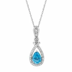 Wholesale 💯 Unbranded 10k White Gold Swiss Blue Topaz & 1/6 Carat T.W. Diamond Teardrop Halo Pendant ❤️