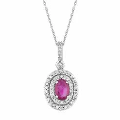 Best Sale 🎁 Unbranded 10k White Gold Ruby & 1/4 Carat T.W. Diamond Double Halo Pendant Necklace ✨