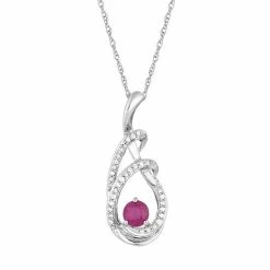 Cheap 😍 Unbranded 10k White Gold Ruby & 1/8 Carat T.W. Diamond Drop Pendant Necklace ⭐